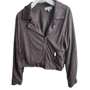 Charlotte Russe Faux Suede Women’s Cropped Brown Zipped Moto Jacket Size XL